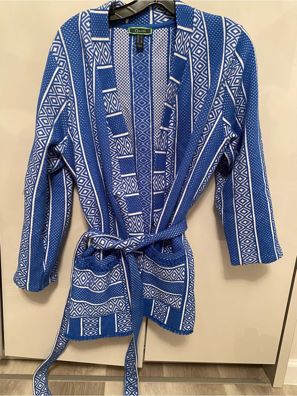 Cwonder Blue Patterned Knit Belted Cardigan Sweater size M - Picture 2 of 3